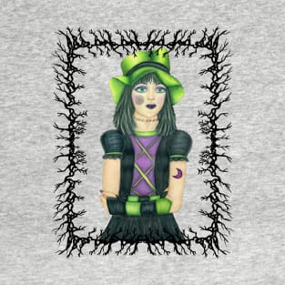 Goth Girl Branch Frame Green Hat T-Shirt